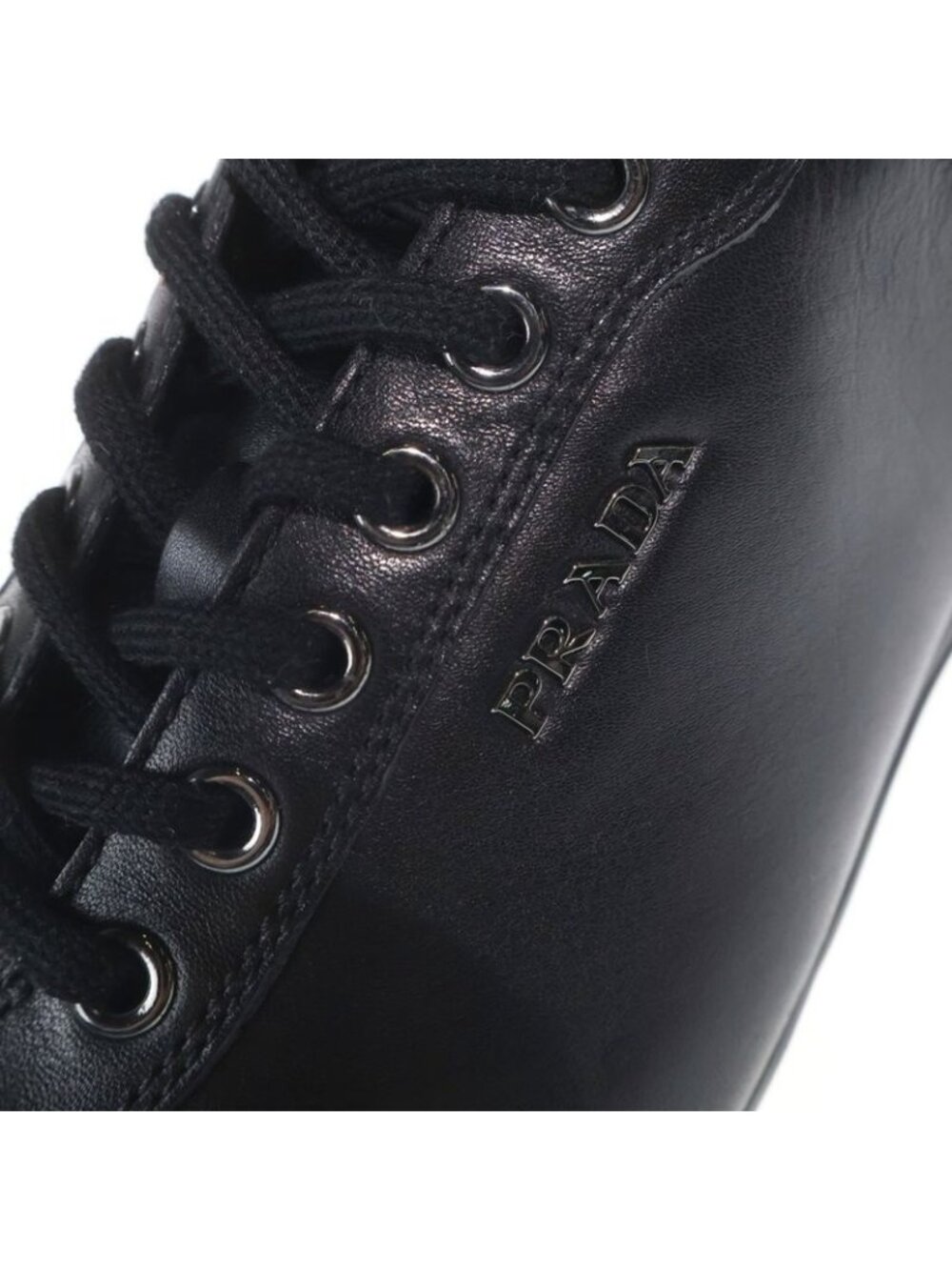 Prada Logo Leather Lace Up Low Cut Shoes Black - Picture 6 of 6
